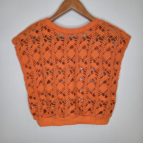 Zara Orange Crochet Knit Crop Top Boho Festival Tank Top Size Small - Picture 3 of 4